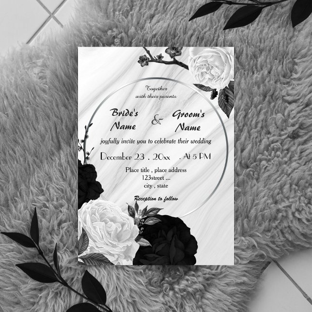 Convite casamento floral branco e preto (Criador carregado)