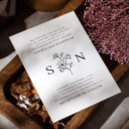 Convite Casamento Floral Branco e Preto Elegante | Minimal