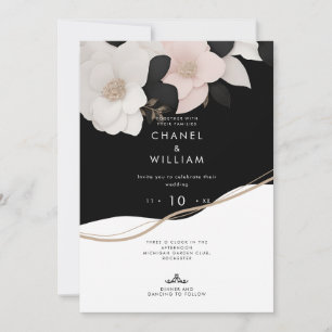 Convite Casamento floral branco e preto inspirado no Chane