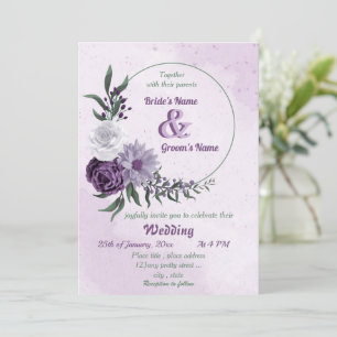 Convite casamento floral branco e roxo