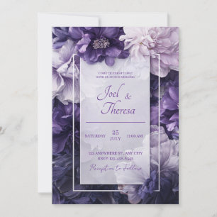 Convite Casamento Floral Branco e Roxo Elegante