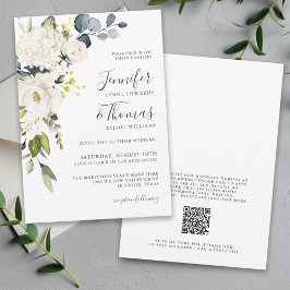 Convite Casamento Floral Branco Elegante com código QR