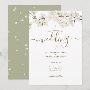Convite Casamento Floral Branco Elegante com Letra de Curs