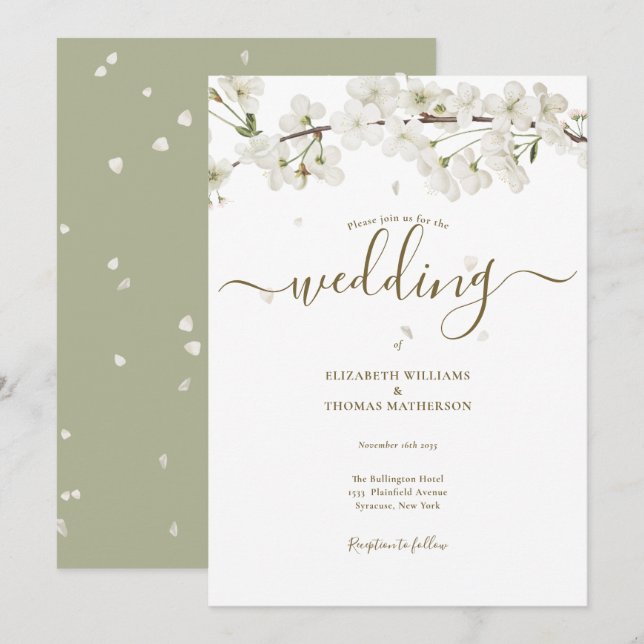 Convite Casamento Floral Branco Elegante com Letra de Curs (Frente/Verso)