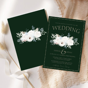Convite Casamento Floral Branco Elegante de Inverno Verde