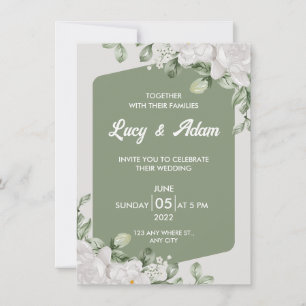 Convite Casamento Floral Branco Elegante Green Sage