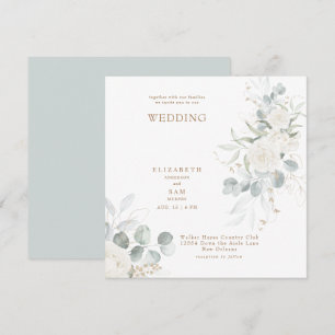 Convite Casamento Floral Branco Elegante Quadrado Sage