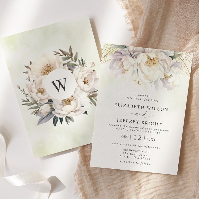 Convite Casamento Floral Branco Elegante Russo (Rustic Elegant Greenery White Floral Wedding Invitation)