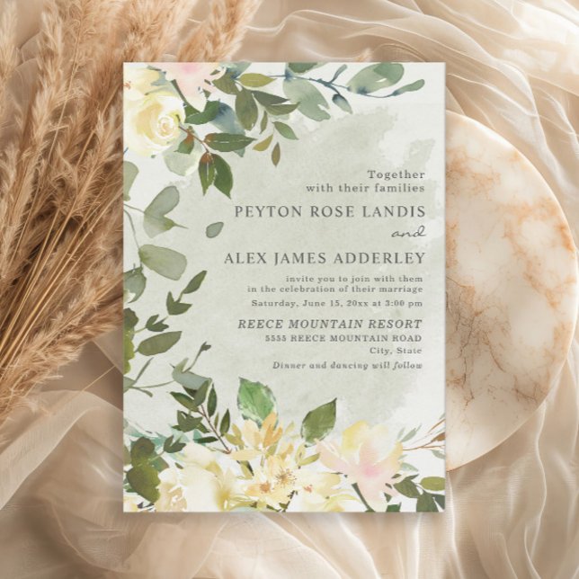 Convite Casamento Floral Branco Eucalyptus Verde Elegante (Sage green eucalyptus leaves wedding invitations)