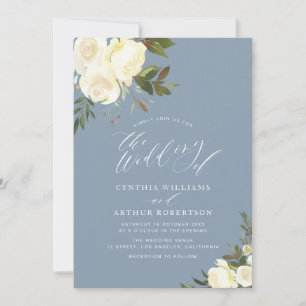 Convite casamento floral branco floral poeirento azul