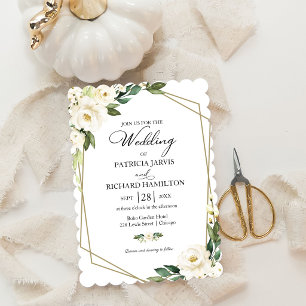 Convite Casamento Floral Branco Geométrico com Verdura