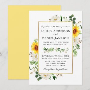 Convite Casamento Floral Branco Girassol