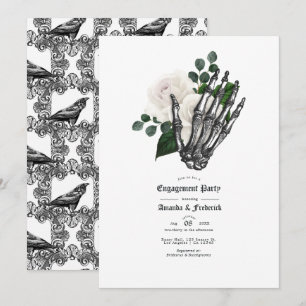 Convite Casamento Floral Branco Gótico Festa de Noivado