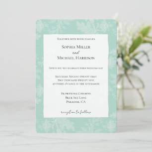 Convite Casamento Floral Branco Hortelã Falso de Renda