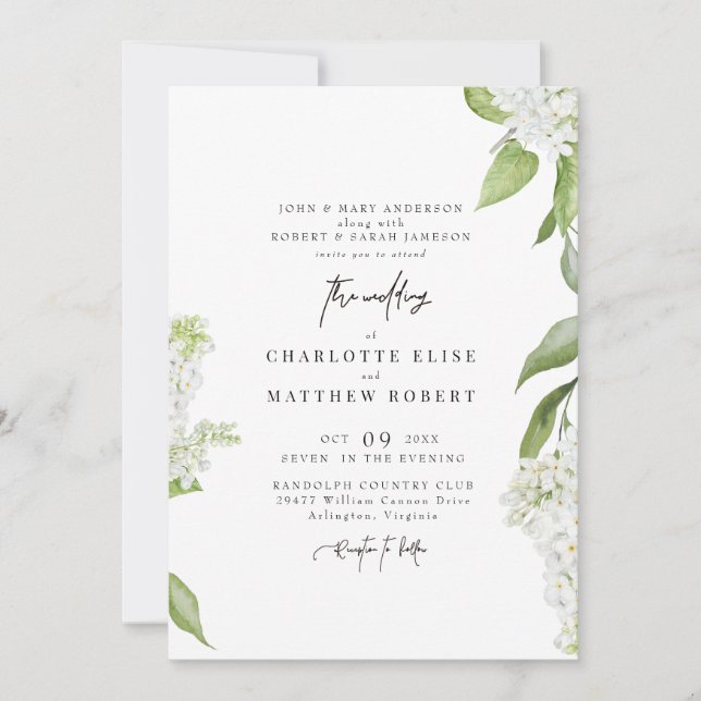 Convite Casamento Floral Branco Moderno e Exquisito (Frente)