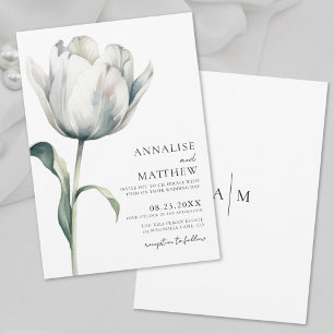 Convite Casamento Floral Branco Moderno Elegante de Primav