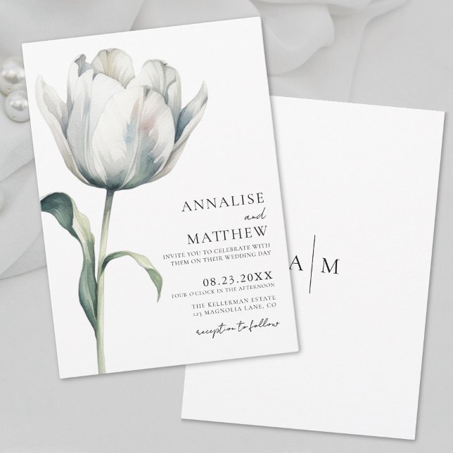 Convite Casamento Floral Branco Moderno Elegante de Primav (Spring Elegant Modern White Floral Wedding Invitation)
