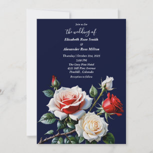 Convite Casamento floral branco rosa bonito rosas vermelha