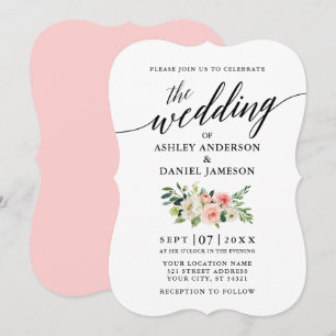 Convite Casamento Floral Branco Rosa-Elegante