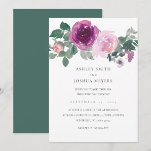 Convite Casamento Floral Branco Rosa Magenta Folha Verde