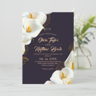 Convite Casamento Floral Branco Roxo Moderno Foto Elegante