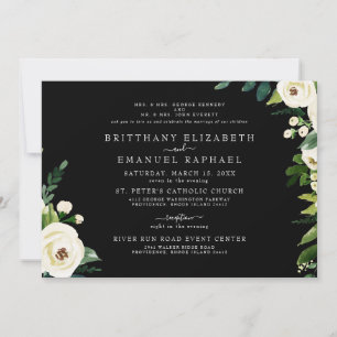 Convite Casamento Floral Branco Simples Preto de Ambos os