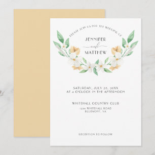 Convite Casamento Floral Branco, Verde, Amarelo  