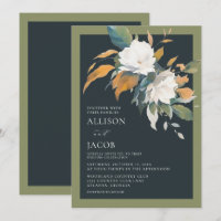 Casamento Floral Branco Verde-Azul Elegante