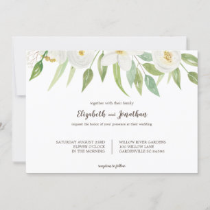 Convite Casamento floral branco & verde elegante