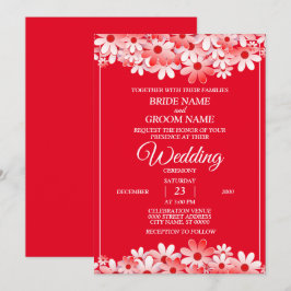 Convite Casamento Floral Branco Vermelho Elegante