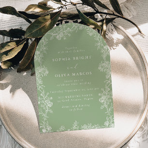 Convite Casamento Floral Branco Vintage Verde Salvia
