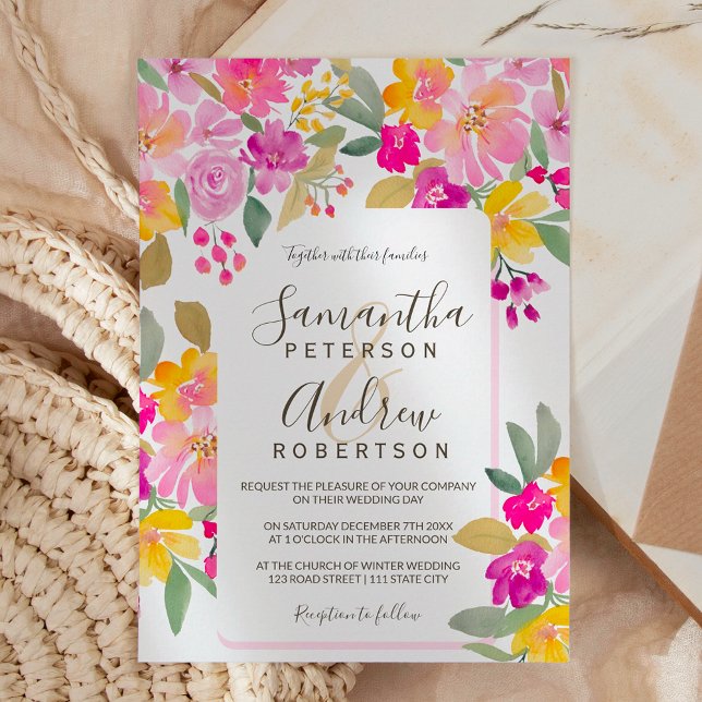 Convite Casamento floral brilhante de aquarela floral de o (Fall Garden bright floral watercolor wedding Invitation)