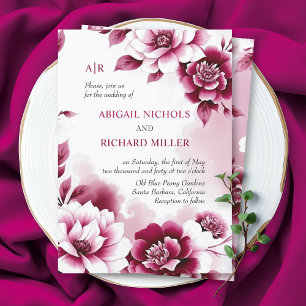 Convite Casamento floral brilhante e lavagem a aquarela