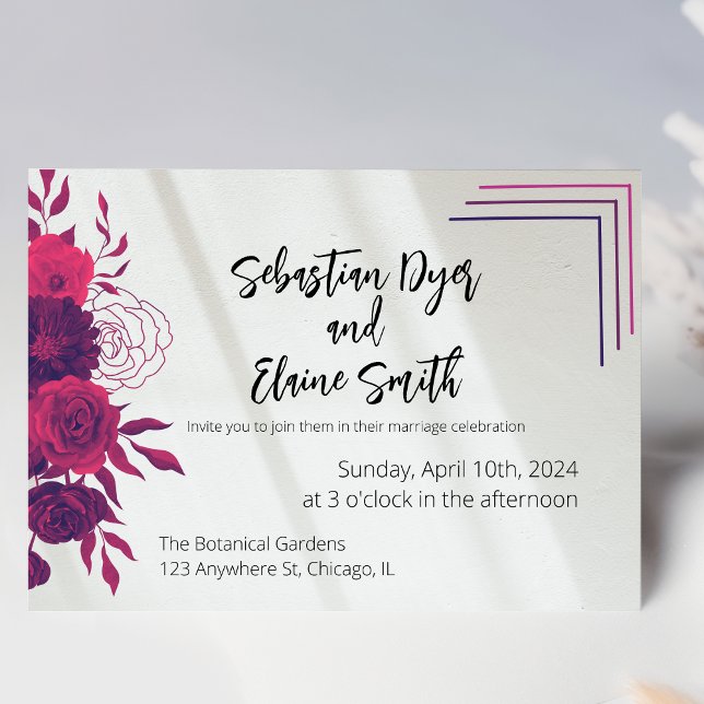 Convite Casamento Floral Brilhante Rosa E Magenta (Criador carregado)