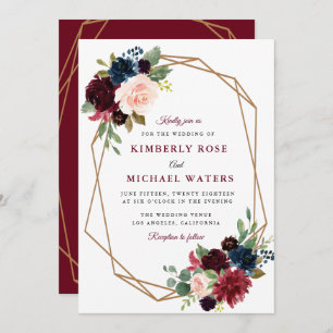 Convite casamento floral burgundy