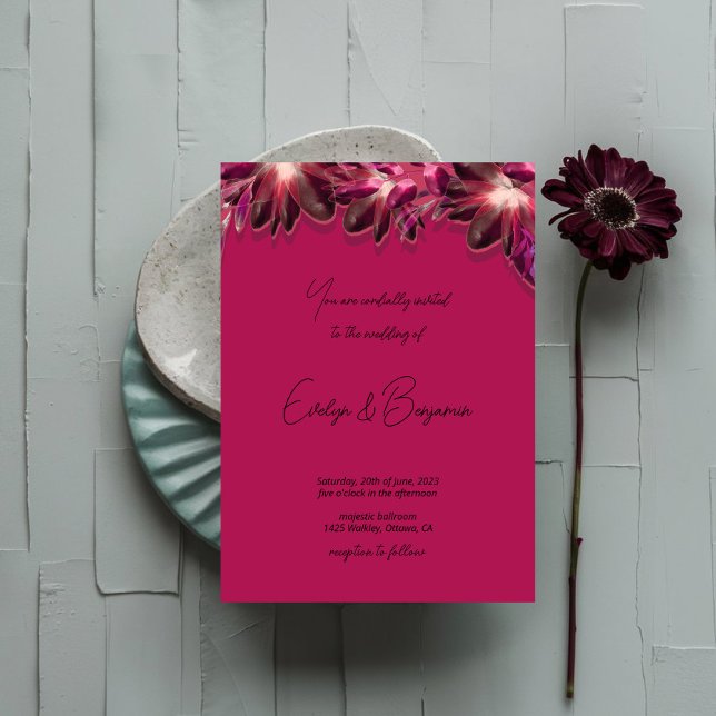 Convite Casamento Floral Burgundy (Criador carregado)