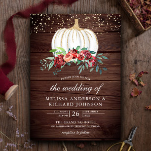 Convite Casamento Floral Burgundy Abóbora Branca Madeira R