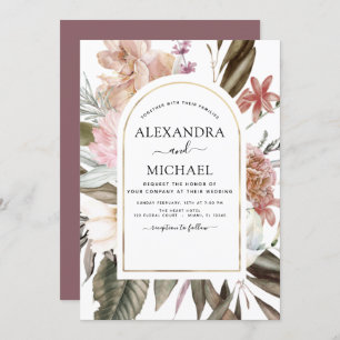 Convite Casamento Floral Burgundy Boho