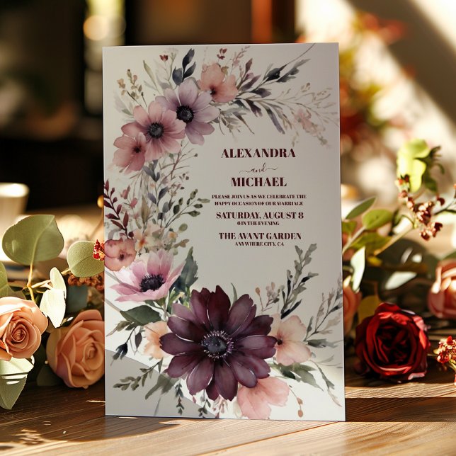 Convite Casamento Floral Burgundy Boho (Criador carregado)