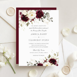 Convite Casamento Floral Burgundy Branco Bege Verde