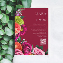 casamento floral burgundy com código QR moderno el
