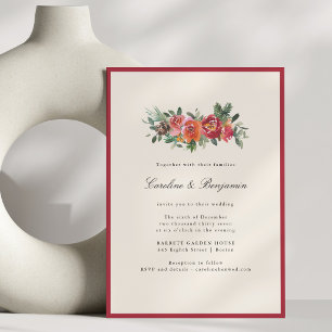 Convite Casamento Floral Burgundy Elegante de Inverno em A