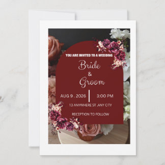 Convite Casamento Floral Burgundy Elegante Moderno