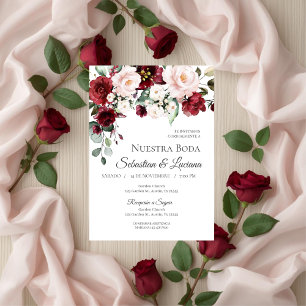 Convite Casamento floral burgundy em espanhol