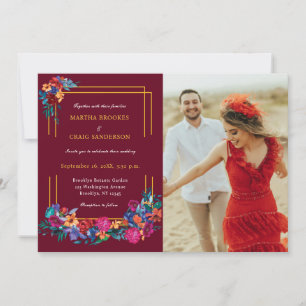 Convite Casamento Floral Burgundy Fiesta Mexicana Foto