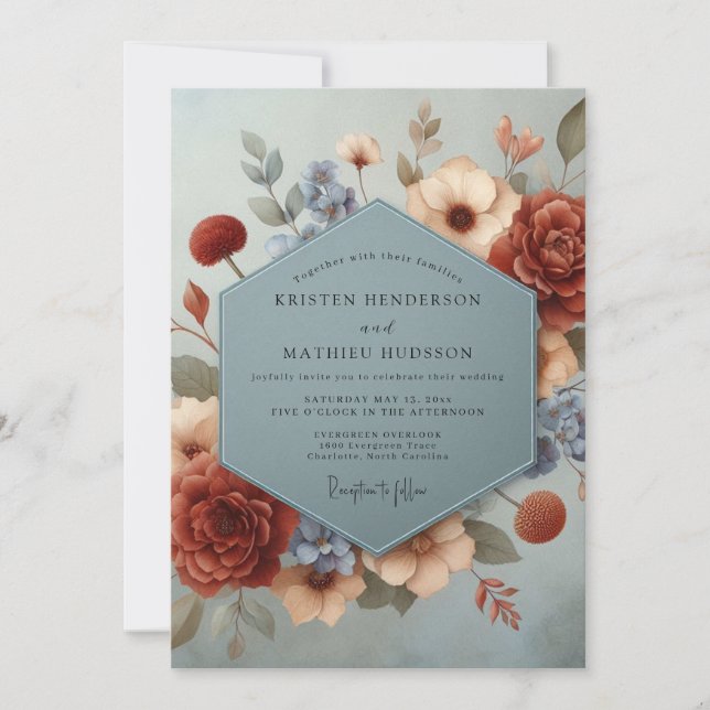 Convite Casamento Floral Burgundy Heirloom (Frente)