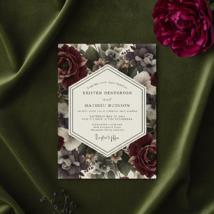 Convite Casamento Floral Burgundy Mal-humorado