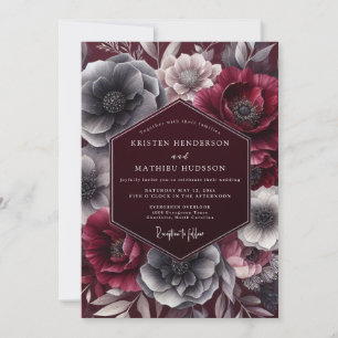 Convite Casamento Floral Burgundy Noir