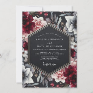Convite Casamento Floral Burgundy Noir