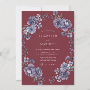 Convite Casamento Floral Burgundy Pintado